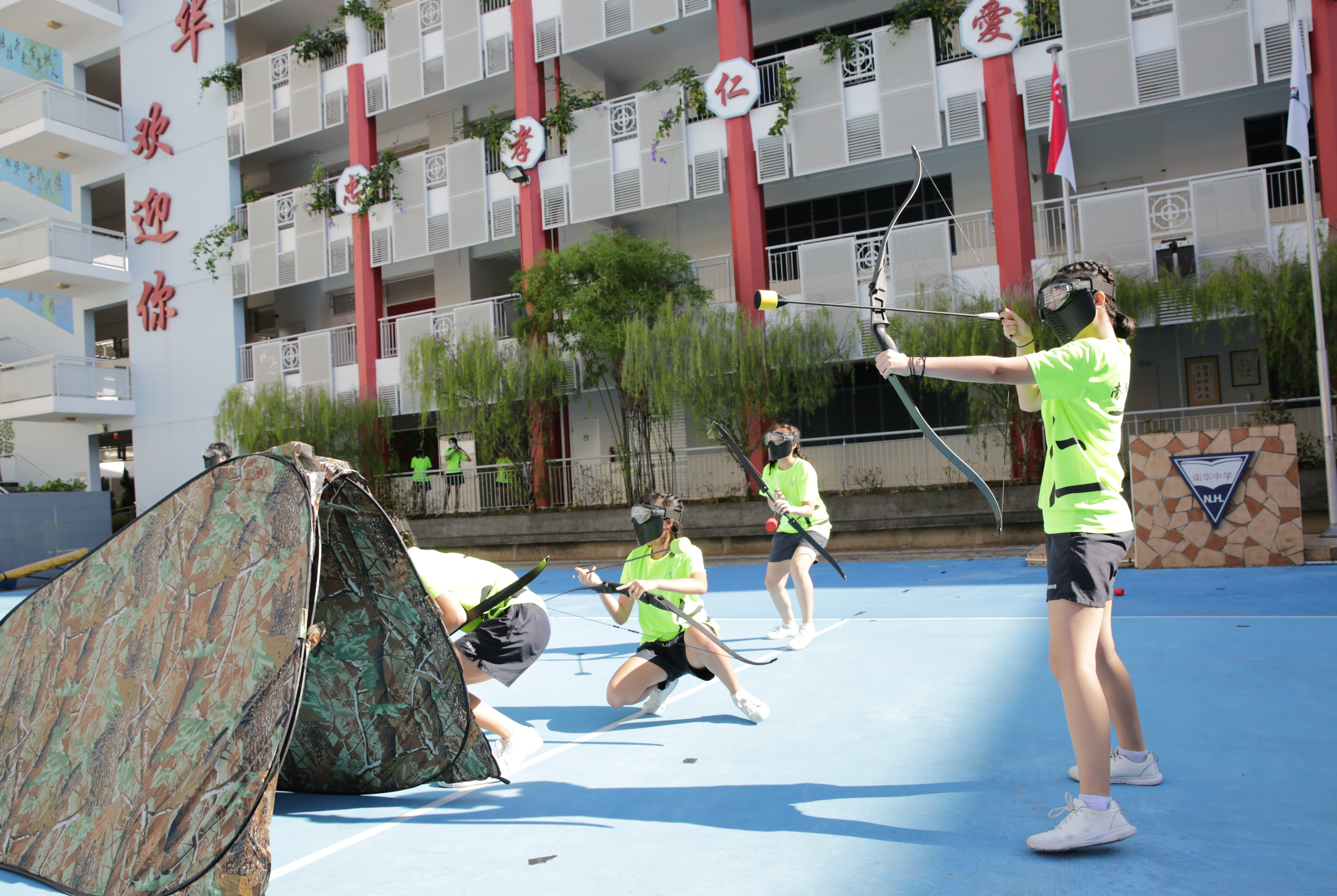 Aiming for an opponent during Archery Tag