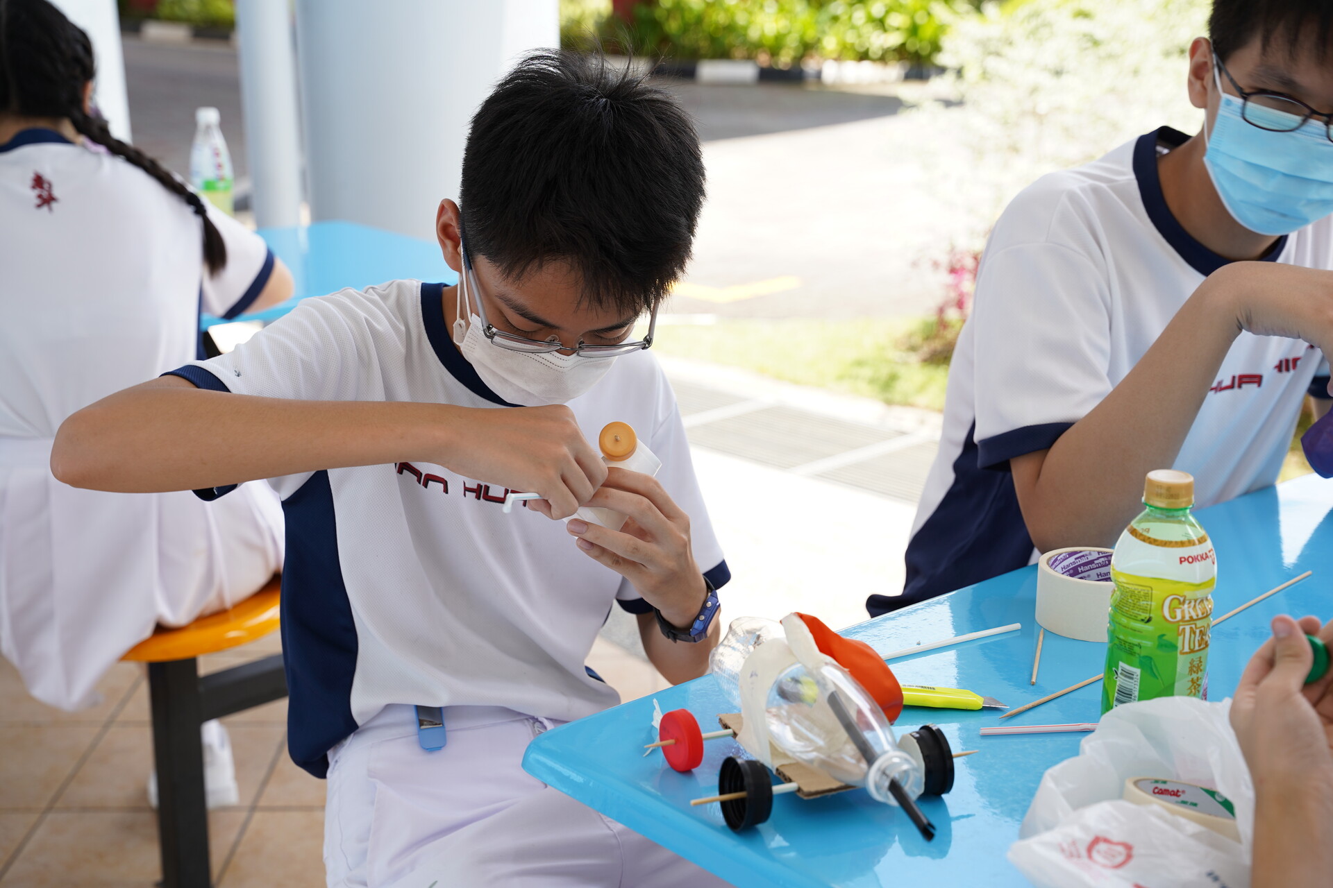 Experimenting with making a balloon car at the STEM Playground