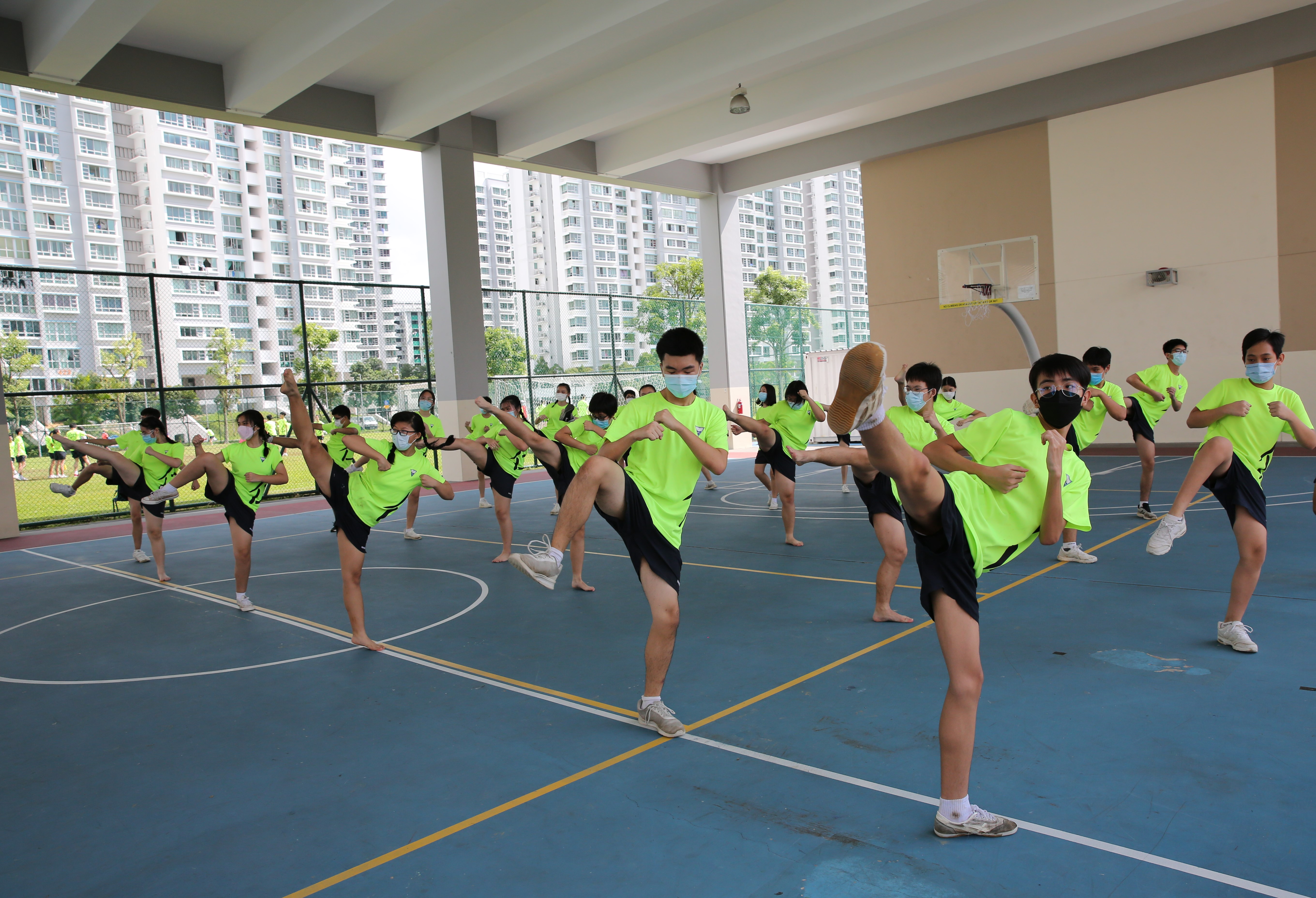 Kicking high during a taekwondo session