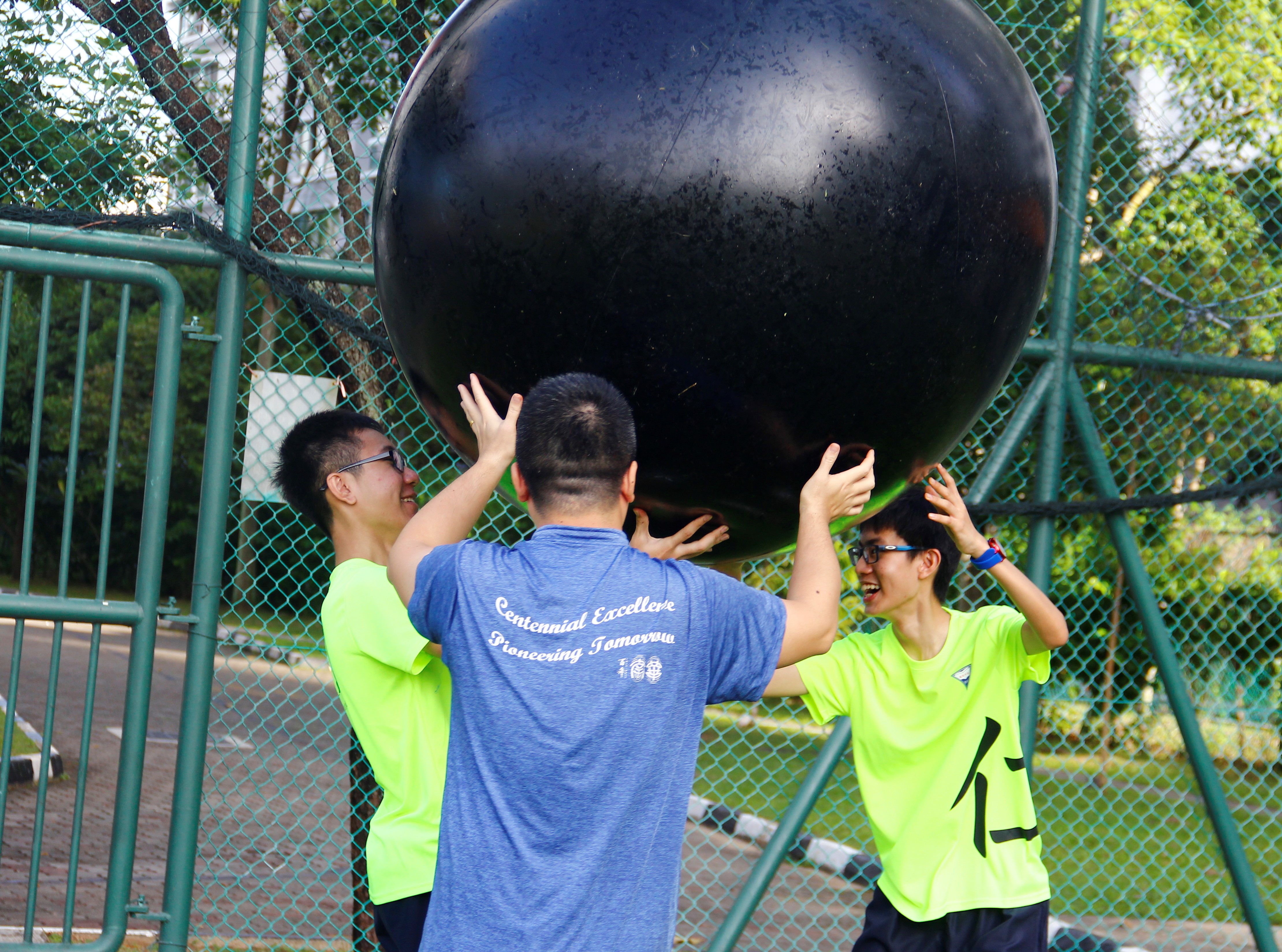Teacher and students play together during a Kinball session