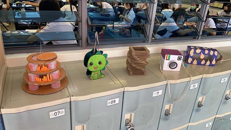 Upcycling materials to make Eco Lanterns.JPG